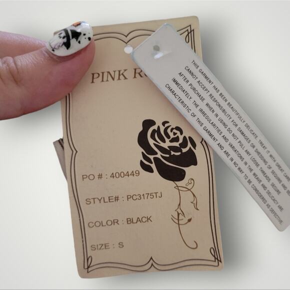 Pink Rose Black Sequin Skirt Size Small S Holiday New Years Party Elastic Band - Picture 5 of 6